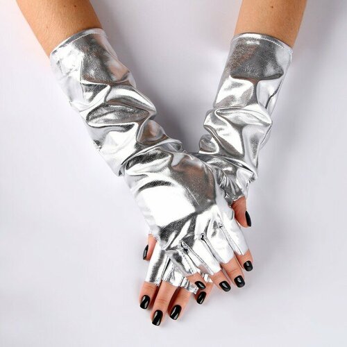 фото Карнавальный аксессуар-перчатки без пальцев, цвет серебро страна карнавалия