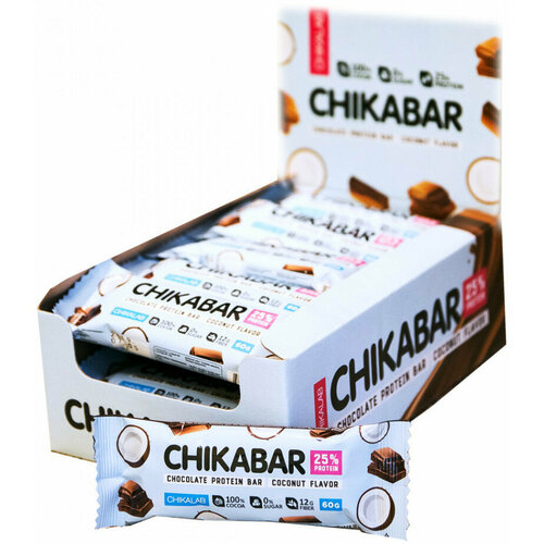 фото Батончики протеиновые, chikalab, protein bar, 60 г, кокос