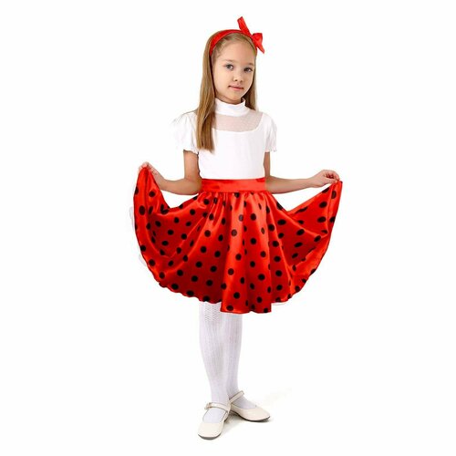 фото Карнавальная юбка для вечеринки красная в чёрный горох, повязка, рост 98-104 см страна карнавалия