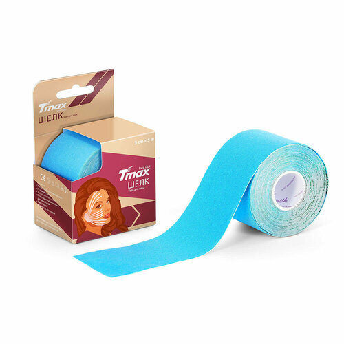фото Тейп кинезиологический tmax beauty tape (5cmw x 5ml), вискоза, для эстетического тейпирования, голубой