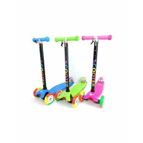 фото Самокат 3-хколесный со светящ. колесами,3 цвета, в коробке noname