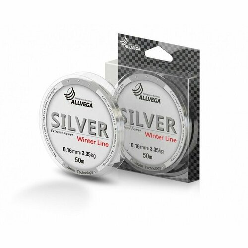 фото Леска монофильная allvega silver, диаметр 0.16 мм, тест 3.35 кг, 50 м, серебристая (комплект из 6 шт)