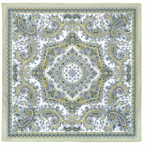 фото Платок павловопосадская платочная мануфактура,80х80 см, белый, зеленый