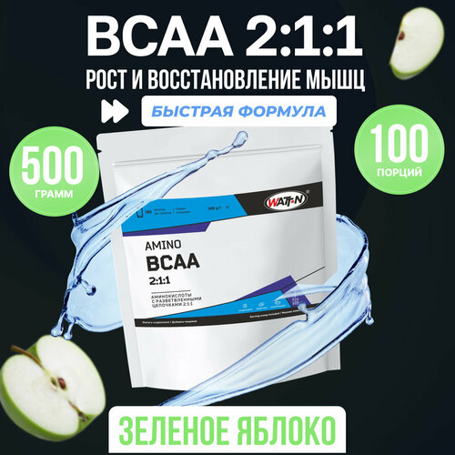 фото Watt nutrition bcaa 2:1:1 зелёное яблоко 500 гр. watt-n