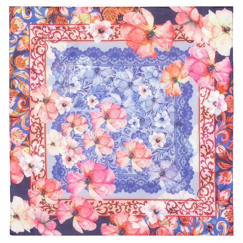 фото Платок павловопосадская платочная мануфактура,70х70 см, фиолетовый, розовый