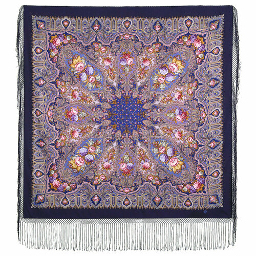 фото Платок павловопосадская платочная мануфактура,148х148 см, фиолетовый, голубой