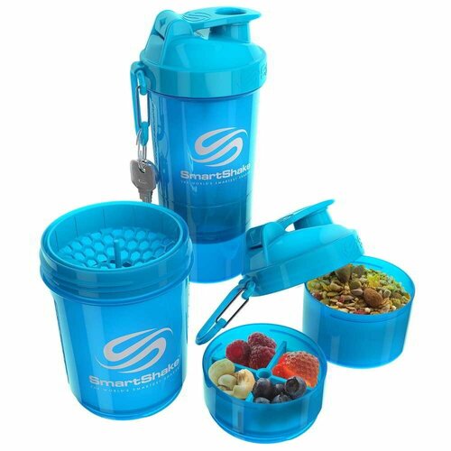 фото Smartshake original2go 3 в 1 - несъемный карабин 600 мл (smartshake) неон голубой