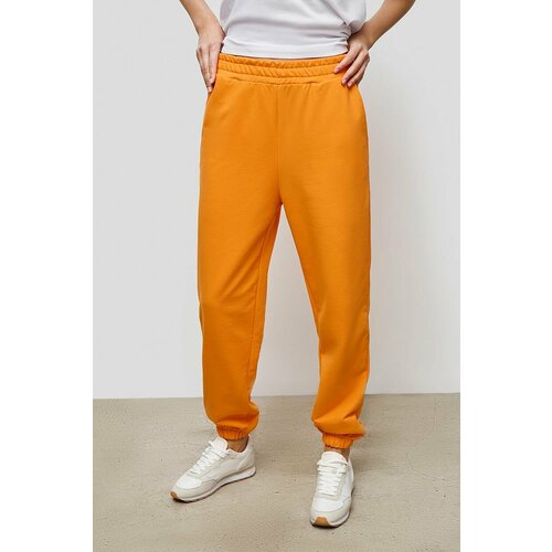 фото Брюки джоггеры baon, демисезон/лето, прямой силуэт, спортивный стиль, пояс на резинке, трикотажные, манжеты, карманы, размер 46, оранжевый