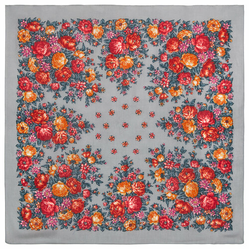 фото Платок павловопосадская платочная мануфактура,115х115 см, серый, красный