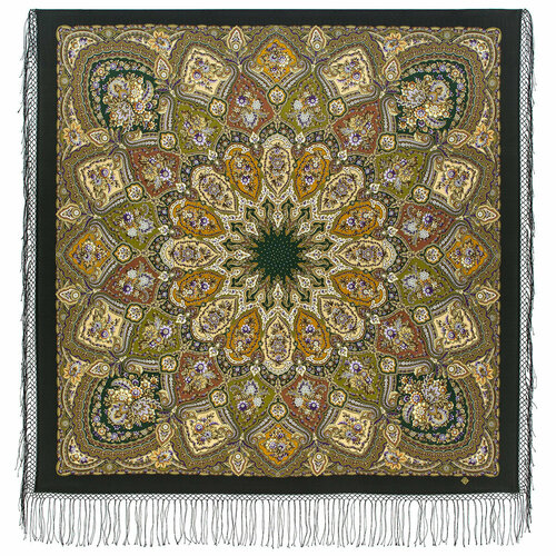 фото Платок павловопосадская платочная мануфактура,135х135 см, зеленый, коричневый