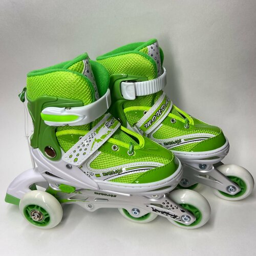 фото Роликовые коньки, раздвижные р-р 32-35, (зеленый, светящиеся колеса) без бренда