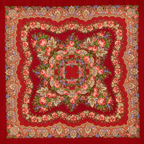 фото Платок павловопосадская платочная мануфактура,89х89 см, красный, розовый