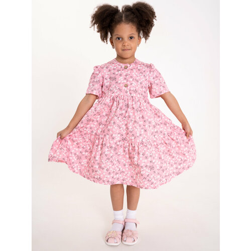 фото Платье мирмишелька, хлопок, флористический принт, размер 92/98, розовый