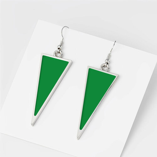 фото Серьги с подвесками серьги треугольные висячие, металл, размер/диаметр 65 мм., зеленый unioncolors