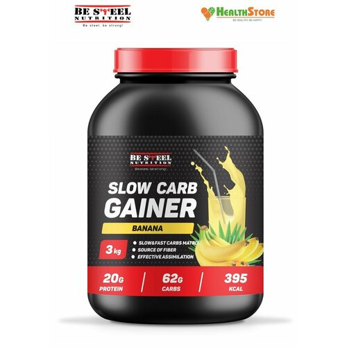 фото Be steel nutrition slow carb gainer 3кг (банан) гейнер на медленных углеводах, высокоуглеводный гейнер на сложных углеводах