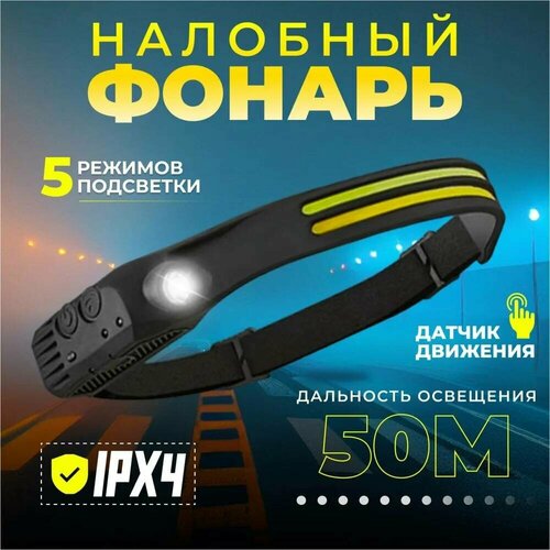 фото Мощный налобный фонарик с двумя светодиодными лентами от shark-shop китай