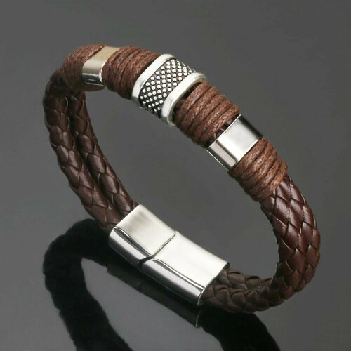 фото Плетеный браслет, искусственный камень, бисер, размер 21 см, коричневый нет бренда