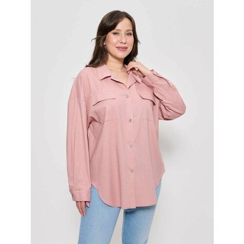 фото Рубашка cleo средней длины, длинный рукав, карманы, размер 60, розовый