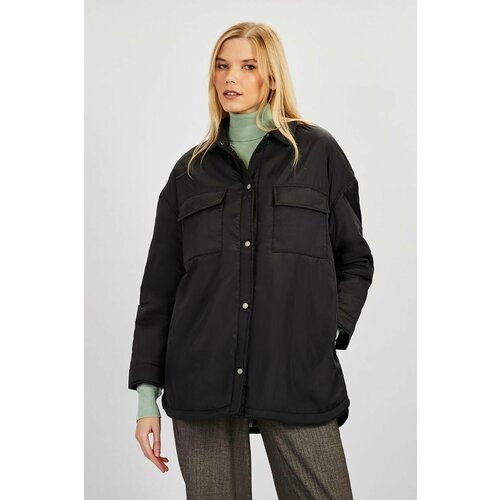 фото  куртка-рубашка baon, демисезон/зима, средней длины, силуэт прямой, без капюшона, карманы, водонепроницаемая, стеганая, вентиляция, утепленная, ветрозащитная, размер 48, черный