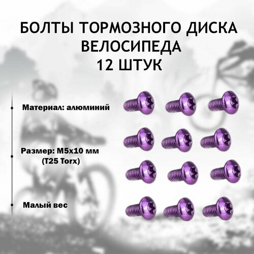 фото Болты для тормозного диска велосипеда b&m - 12 штук, размер m5x10 мм (t25 torx), алюминиевые, фиолетовые нет бренда