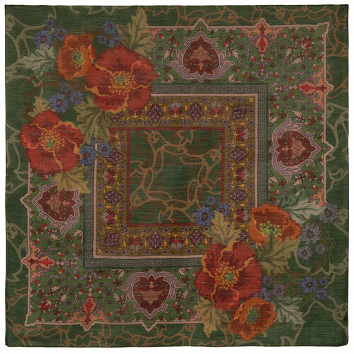 фото Платок павловопосадская платочная мануфактура,115х115 см, зеленый, красный