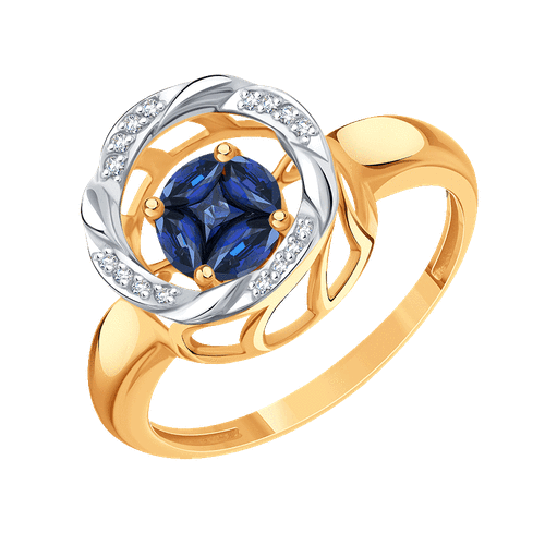 фото Кольцо diamant online, золото, 585 проба, бриллиант, сапфир, размер 18