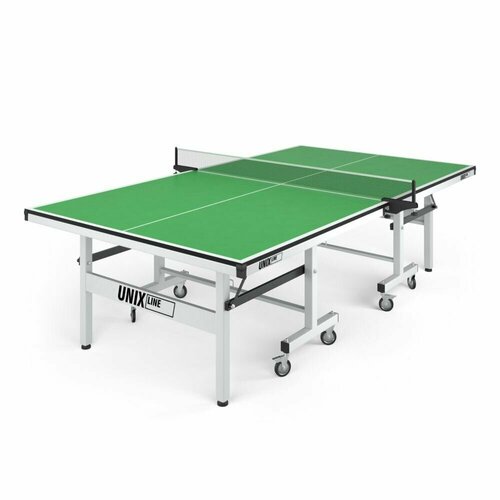 фото Профессиональный теннисный стол unix line 25 мм mdf складной, возможность одиночной игры, фиксаторы колес, етка зеленый