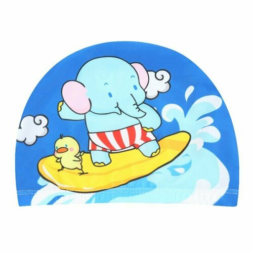 фото Шапочка для плавания детская happy kid, слоник на доске, тканевая, маленькая, для бассейна, текстильная, для мальчика, для девочки happy kids