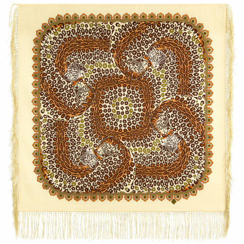 фото Платок павловопосадская платочная мануфактура,89х89 см, коричневый, бежевый
