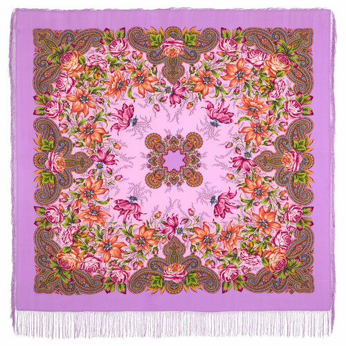 фото Платок павловопосадская платочная мануфактура,130х130 см, розовый