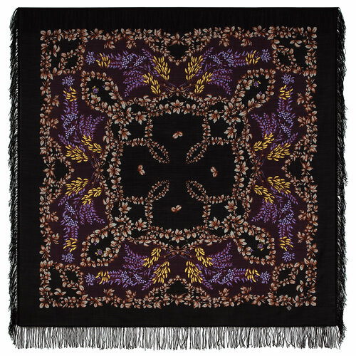 фото Платок павловопосадская платочная мануфактура,146х146 см, фиолетовый, черный