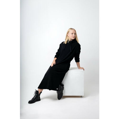 фото Платье-толстовка оверсайз, макси, капюшон, карманы, утепленное, размер 42/44, черный line party