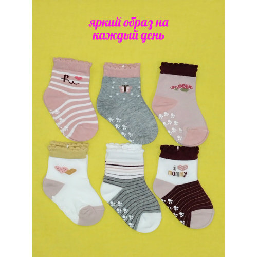 фото Носки фенна носки для новорожденных, 6 пар, размер 0-6м (8-10 см), горчичный, белый