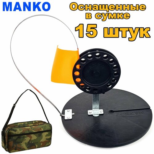 фото Жерлицы для зимней рыбалки на хищника 15 штук оснащенные в сумке manko