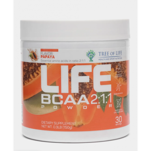 фото Life bcaa 2 1 1 powder 150 gr, 30 порции(й), папайя tree of life