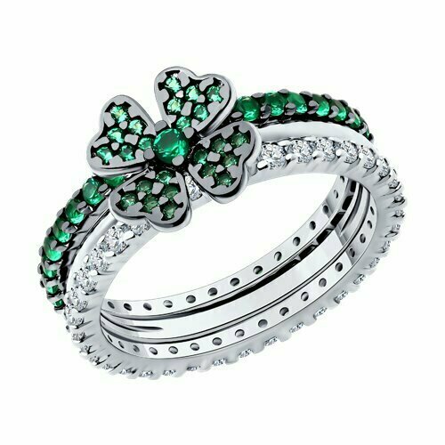 фото Кольцо diamant online, серебро, 925 проба, фианит, размер 17.5, зеленый