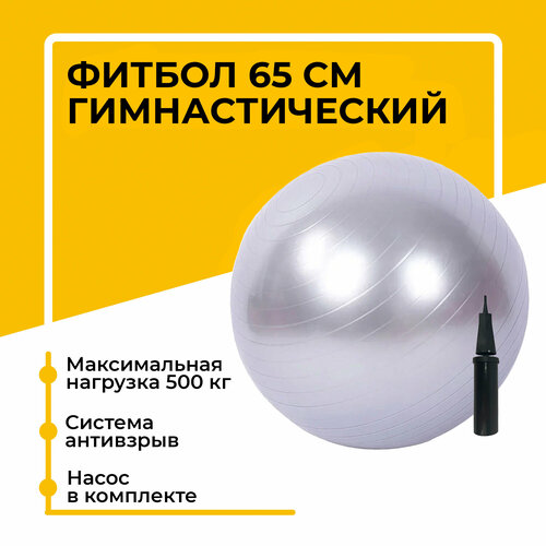 фото Фитбол, гимнастический мяч для занятий спортом, серебряный, 65 см insport