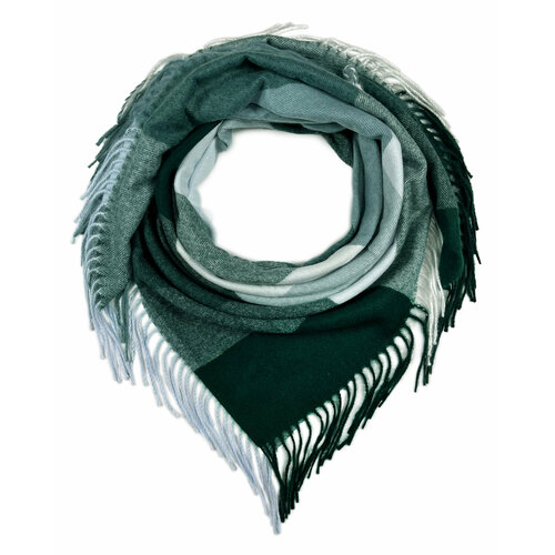 фото Платок , кашемир, с бахромой, 100х100 см, белый, зеленый cashmscarf