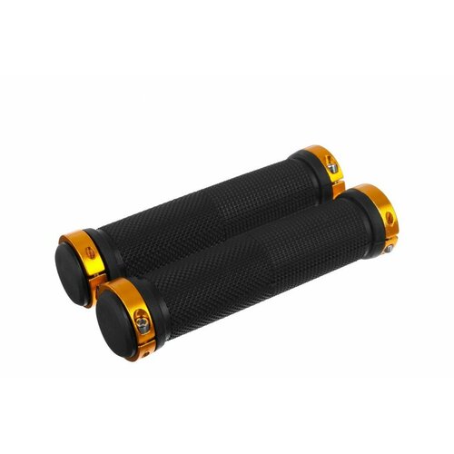 фото Ручки руля велосипедные (130mm) (резиновые, торцевые заглушки, черные, оранжевые) motokot