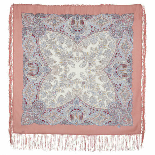 фото Платок павловопосадская платочная мануфактура,89х89 см, серый, розовый