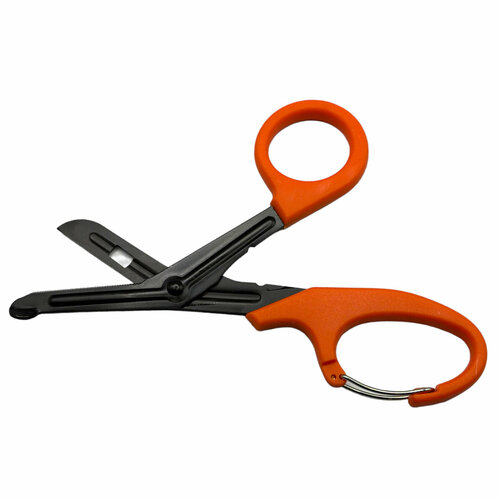 фото Медицинские изогнутые ножницы edc gear с карабином (оранжевые) военпро