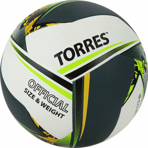 фото Мяч волейбольный torres save v321505 размер 5, бело-зелено-желтый, термосшивка