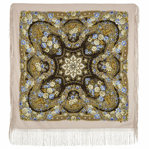 фото Платок павловопосадская платочная мануфактура,148х148 см, хаки, коричневый