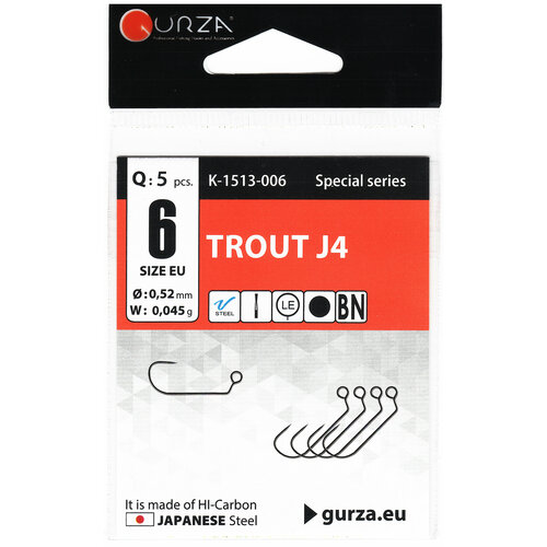 фото Крючок безбородый под джиг-головку gurza trout j4 (5шт.), размер 6