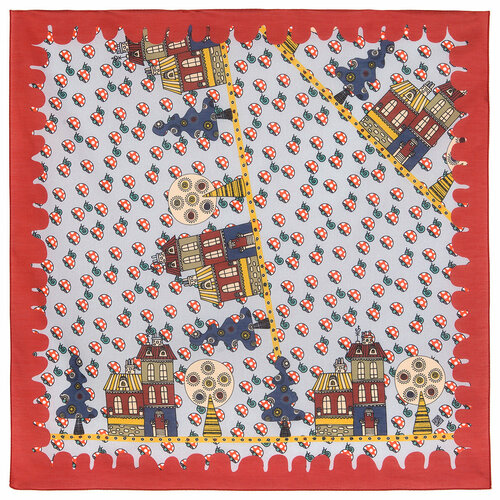фото Платок павловопосадская платочная мануфактура,70х70 см, серый, красный