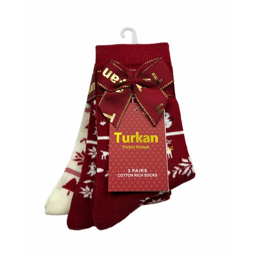 фото Носки turkan, 3 пары, размер 36-41, красный, белый