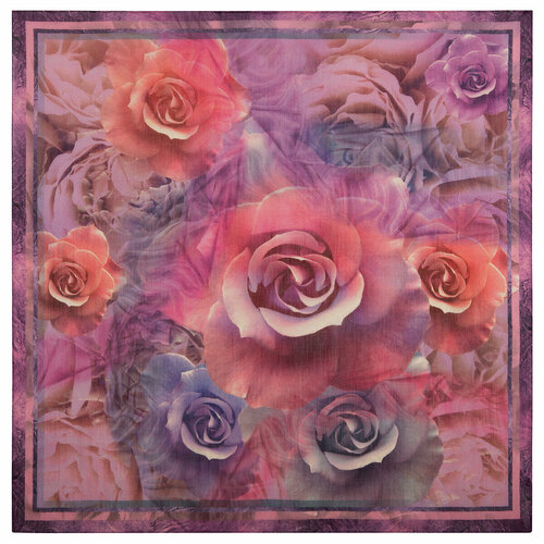 фото Платок павловопосадская платочная мануфактура,115х115 см, фиолетовый, розовый