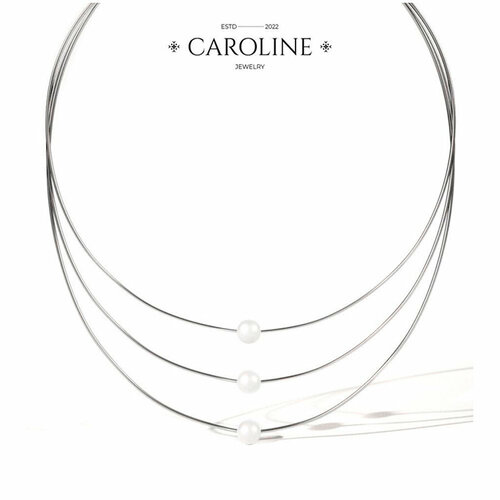 фото Колье caroline jewelry, жемчуг имитация, длина 47 см., серебряный