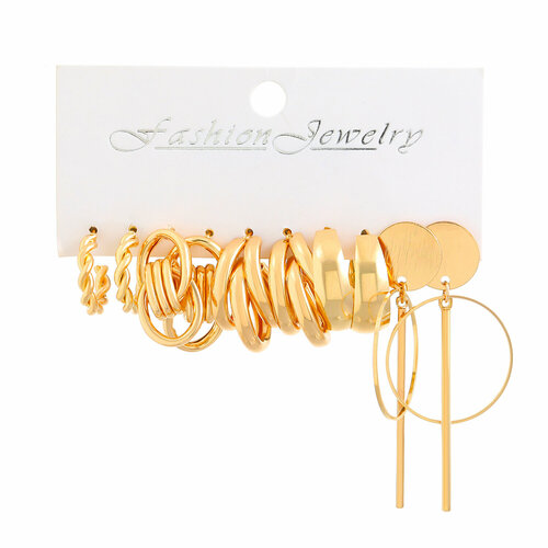 фото Комплект серег fashion jewelry комплект серьги-кольца, золотой