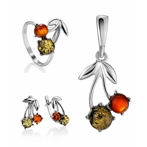 фото Комплект бижутерии: подвеска, серьги, кольцо, янтарь, коричневый amberhandmade